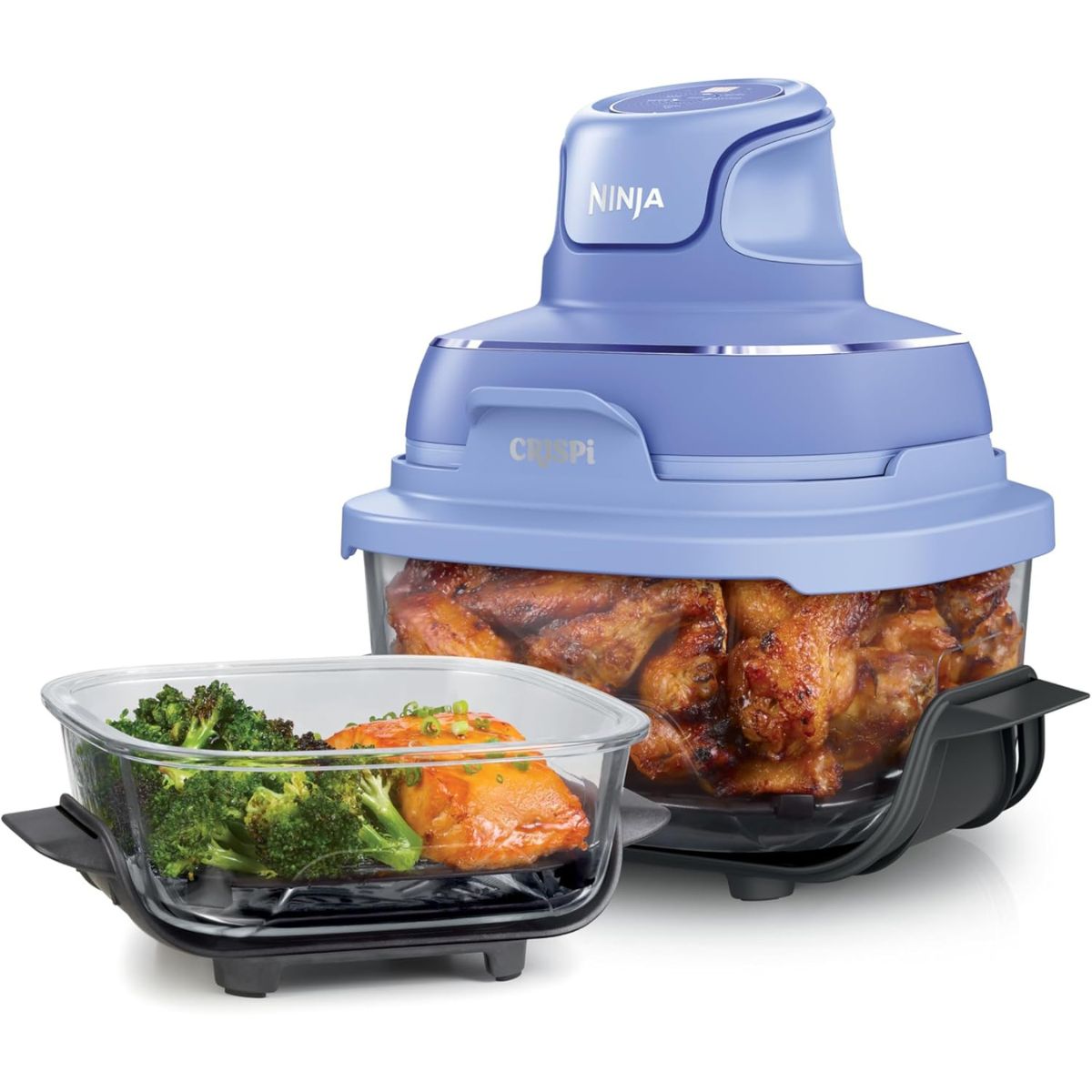 Freidora de aire portátil Ninja Crispi FN091, recipientes de vidrio de 4 cuartos y 6 tazas y tapas de almacenamiento incluidas