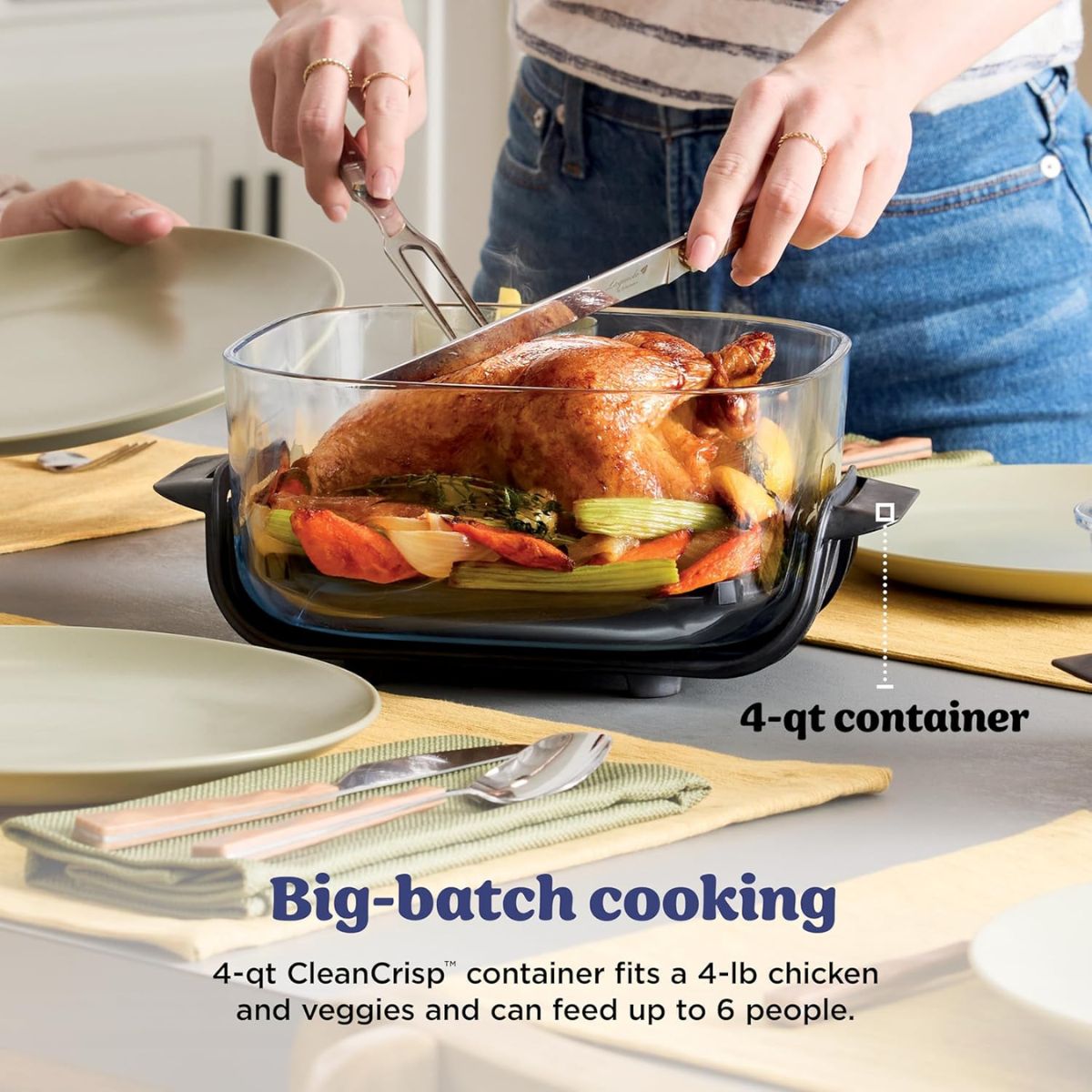 Freidora de aire portátil Ninja Crispi FN091, recipientes de vidrio de 4 cuartos y 6 tazas y tapas de almacenamiento incluidas