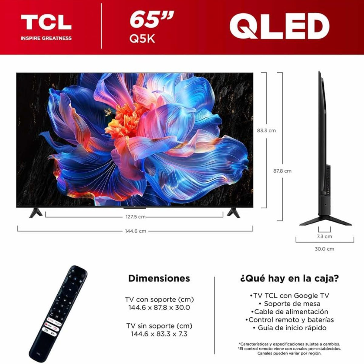 Pantalla TCL 65" QLED 4K UHD Google TV 65Q77K