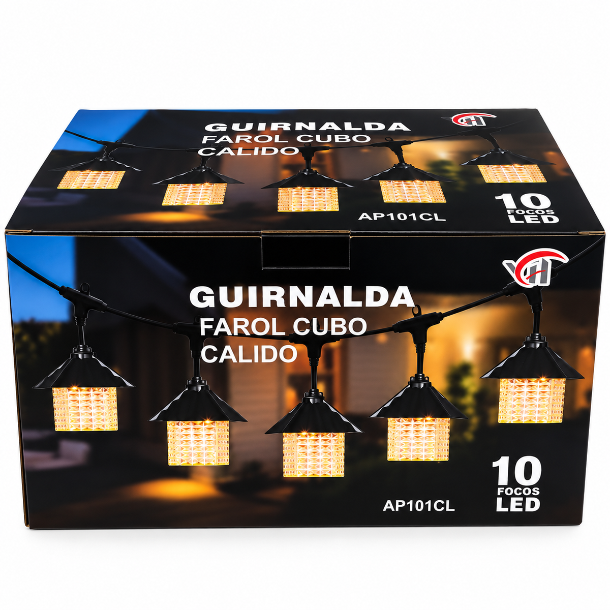 Guirnalda farol cubo blanca 10 focos led, 5 metros, interior y exterior, modelo AP101CL
