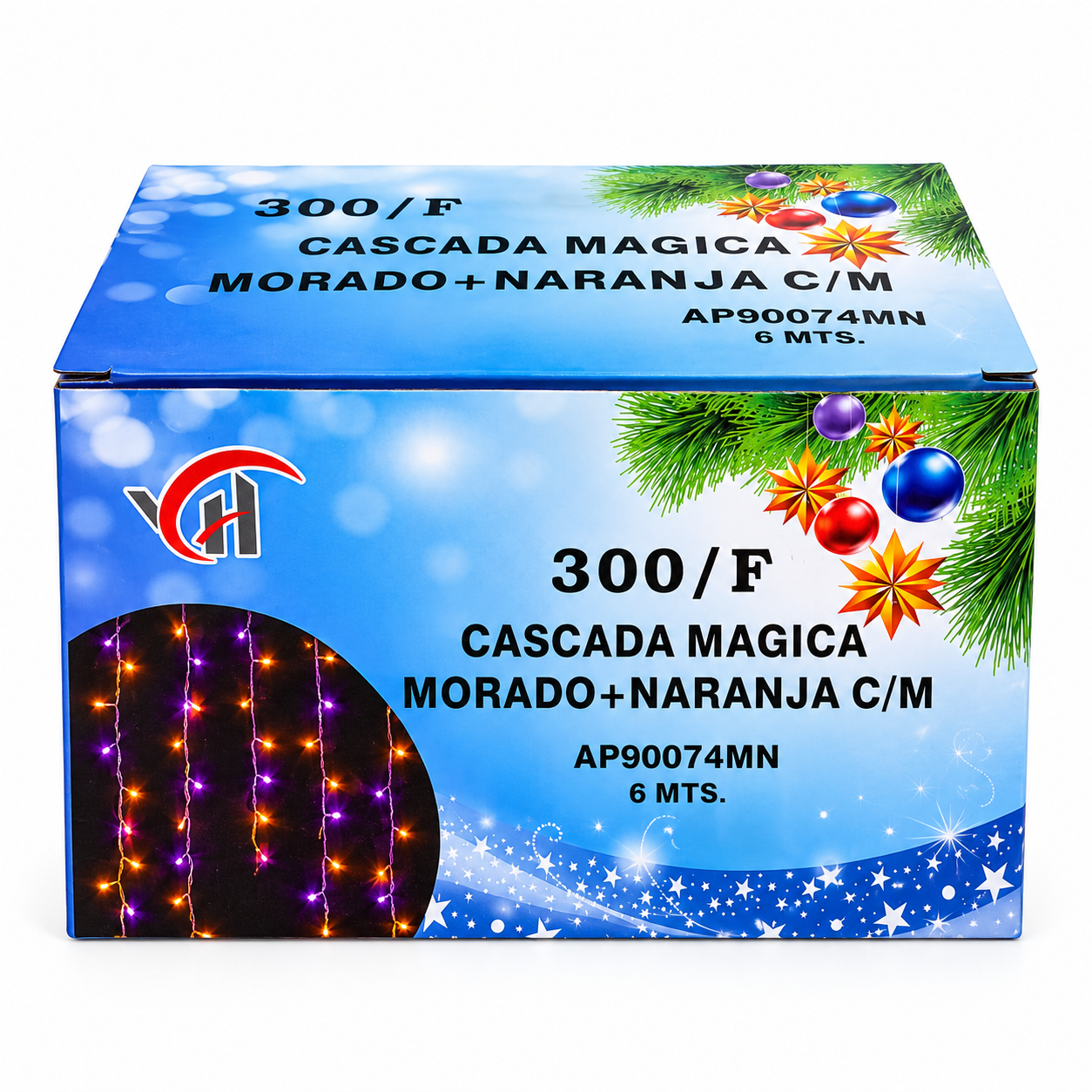 Cascada Magica Halloween cable morado, luz naranja y morada 6 mts 12W, modelo AP90074MN