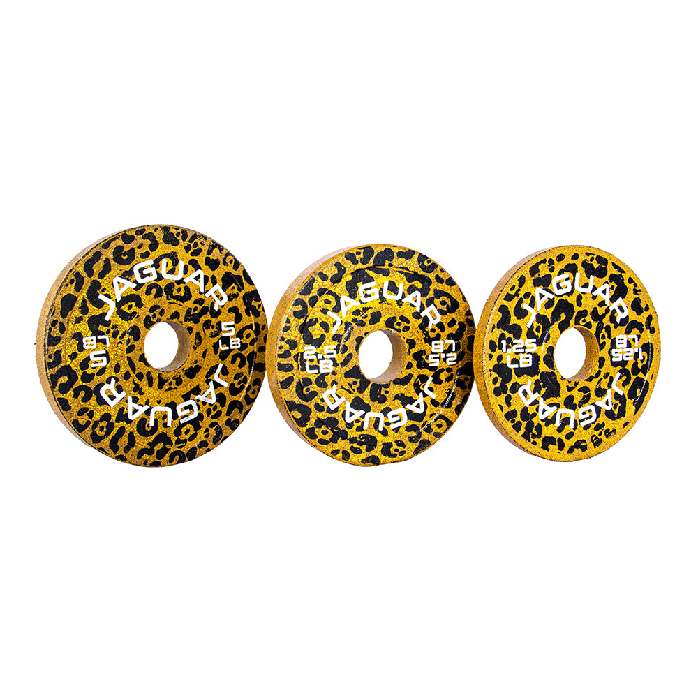 Set de Bumpers Jaguar Par de 5LB, 2.5LB y 1.25LB Modelo BALAM amarillo