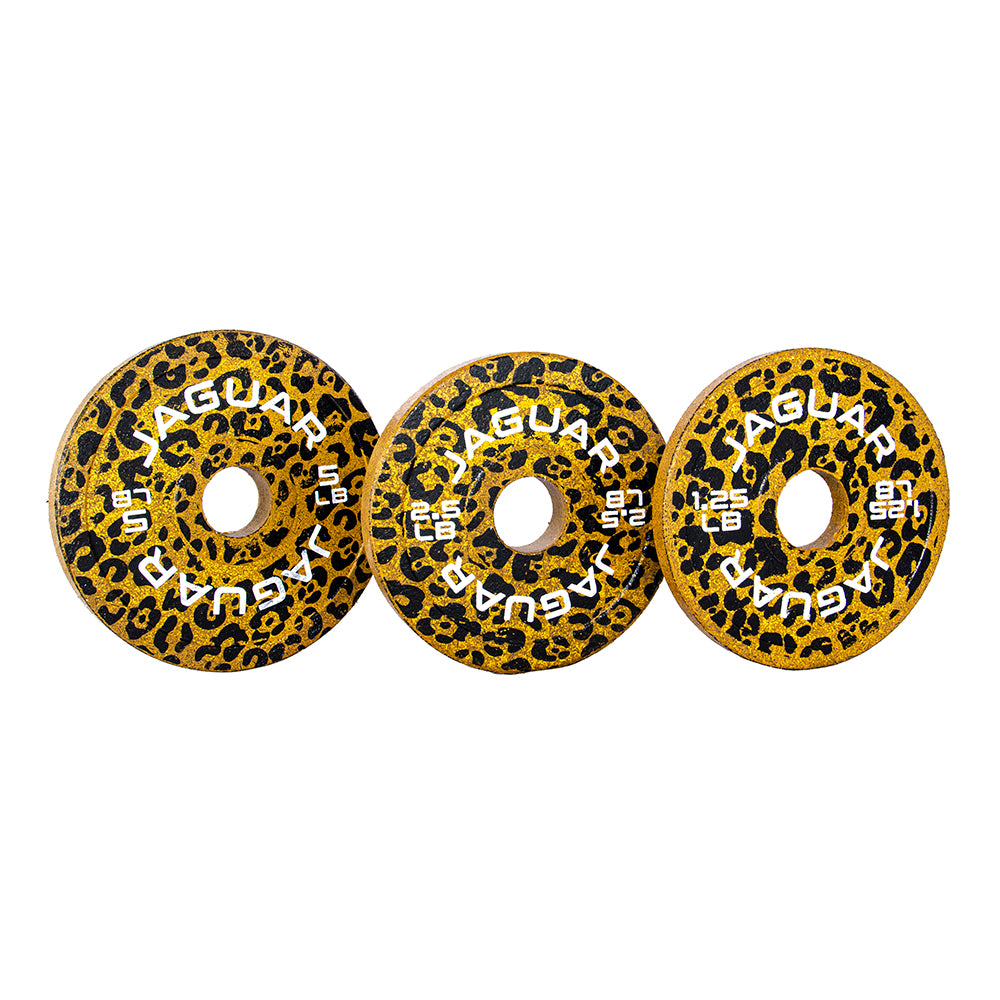 Set de Bumpers Jaguar Par de 5LB, 2.5LB y 1.25LB Modelo BALAM amarillo