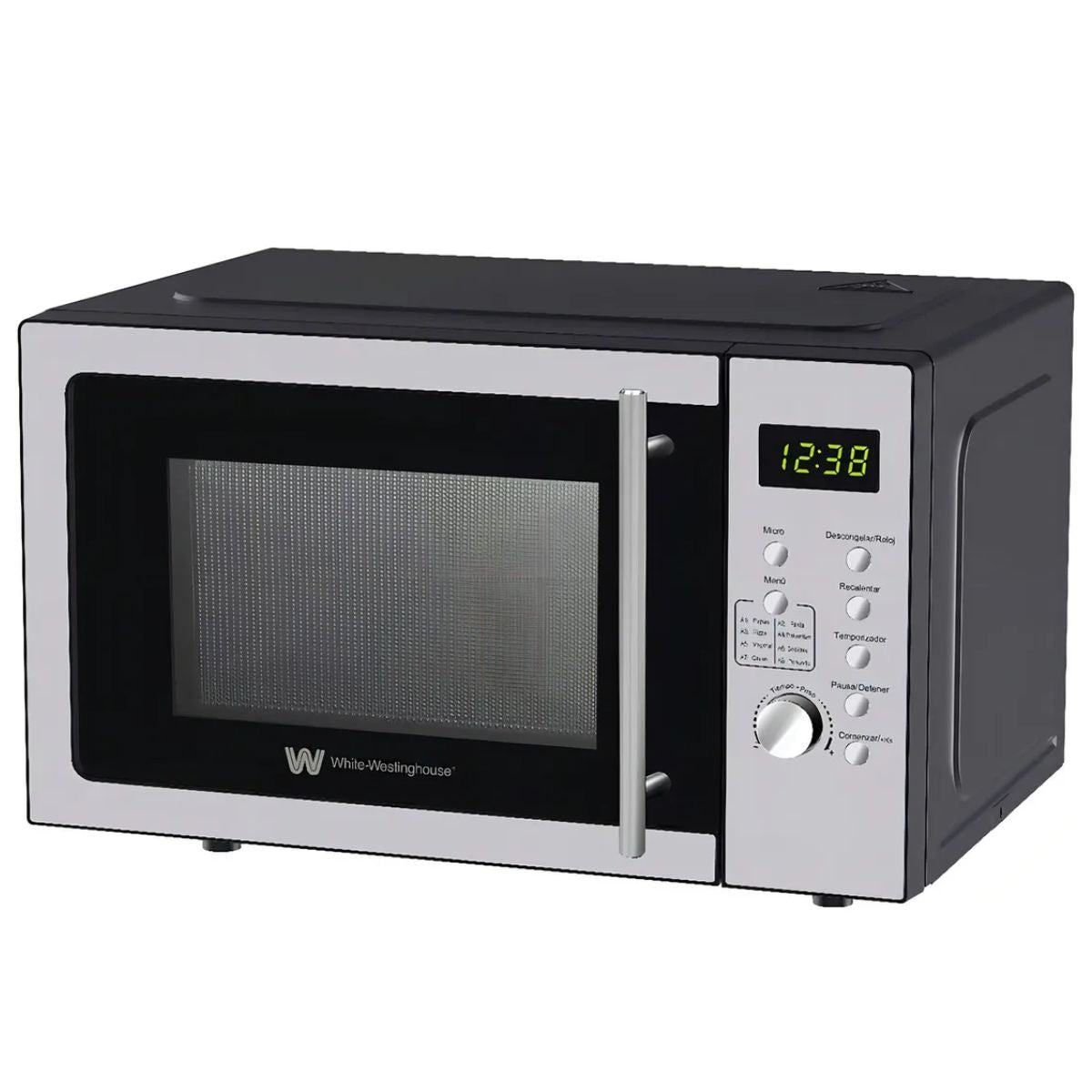 Horno de microondas color plateado, 1350 W, capacidad de 25 L y plato giratorio White Westinghouse
