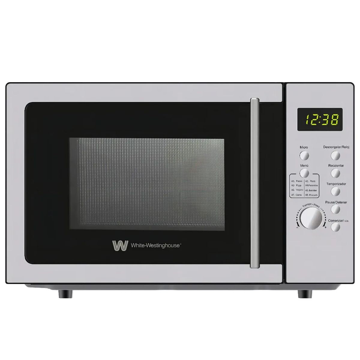 Horno de microondas color plateado, 1350 W, capacidad de 25 L y plato giratorio White Westinghouse