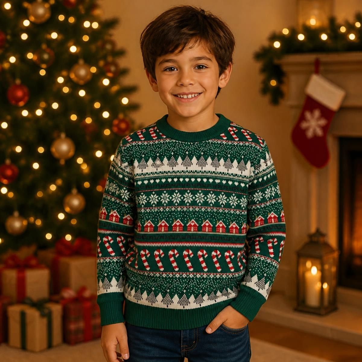 Suéter navideño tipo Ugly Sweater de cuello redondo Unisex