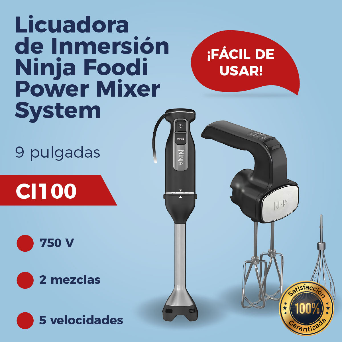 Batidora de Inmersión Ninja CI100 Foodi Power Mixer System