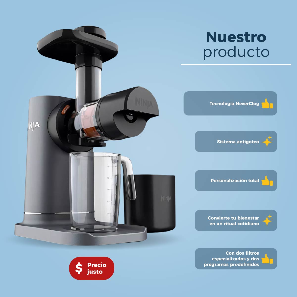 Extractor Jugos Ninja Tecnología Neverclog COJC155