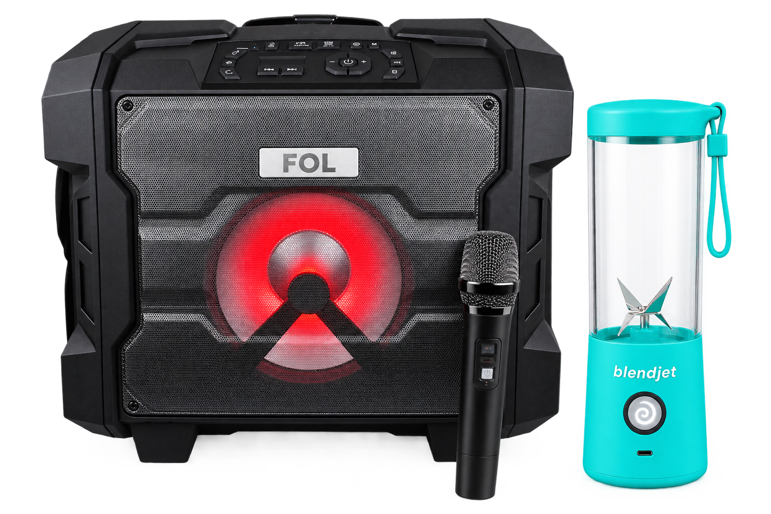 #COMBOVIVARRO Bocina portátil Fol FS-1088 y Licuadora personal Blendjet Color Turquesa con capacidad de 16 Oz