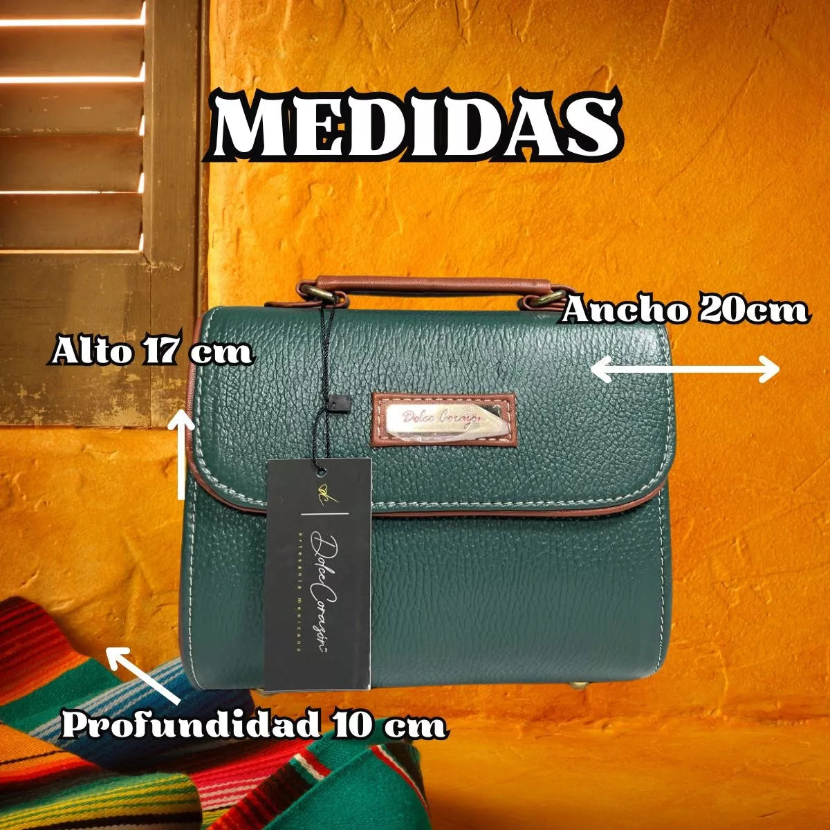 Bolsa Crossbody De Piel Vacuno Piel Genuina Color Verde Elegante HECHO EN MÉXICO