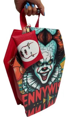 Mochila De Pennywise Payaso Eso It | 2 En 1 Bolsa Y Bolsa Mochila En Forma De Ataúd Hecha En México | Con Monedero De Regalo Y Correa Ajustable
