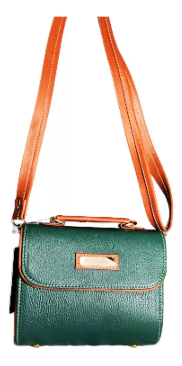 Bolsa Crossbody De Piel Vacuno Piel Genuina Color Verde Elegante HECHO EN MÉXICO