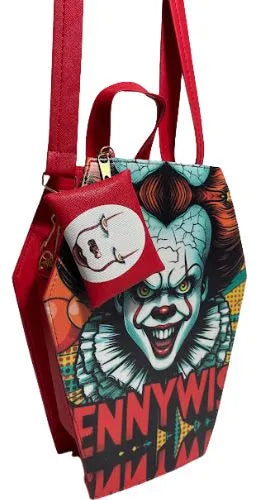Mochila De Pennywise Payaso Eso It | 2 En 1 Bolsa Y Bolsa Mochila En Forma De Ataúd Hecha En México | Con Monedero De Regalo Y Correa Ajustable