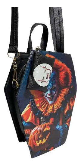 Mochila De Pennywise Payaso Eso It | 2 En 1 Bolsa Y Bolsa Mochila En Forma De Ataúd Hecha En México | Con Monedero De Regalo Y Correa Ajustable