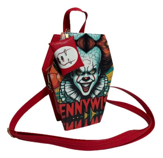 Mochila De Pennywise Payaso Eso It | 2 En 1 Bolsa Y Bolsa Mochila En Forma De Ataúd Hecha En México | Con Monedero De Regalo Y Correa Ajustable