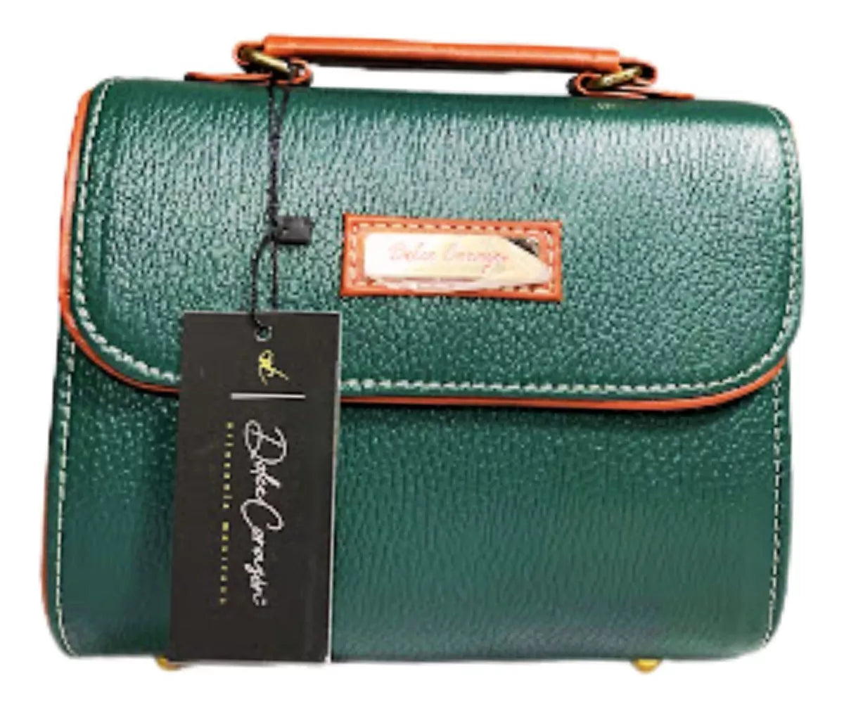 Bolsa Crossbody De Piel Vacuno Piel Genuina Color Verde Elegante HECHO EN MÉXICO