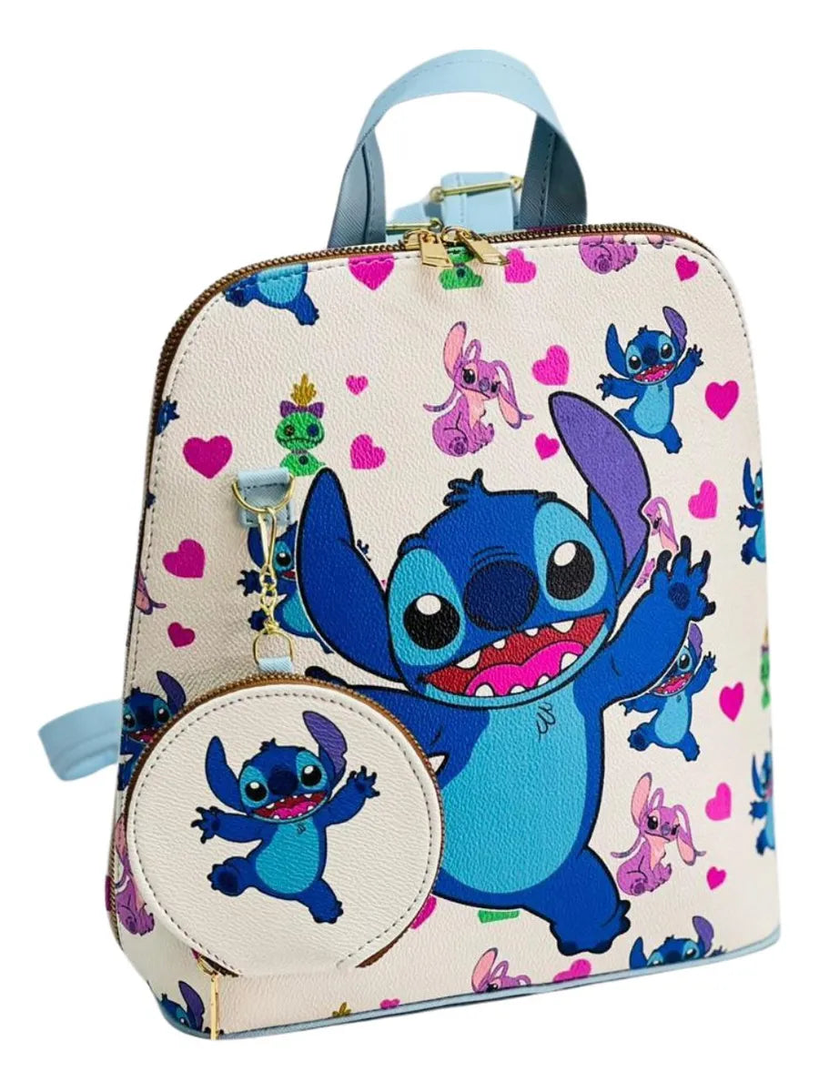 Mochila De Stitch Hecha En México, Tacto Piel, Repelente A La Lluvia Con Monedero De Regalo