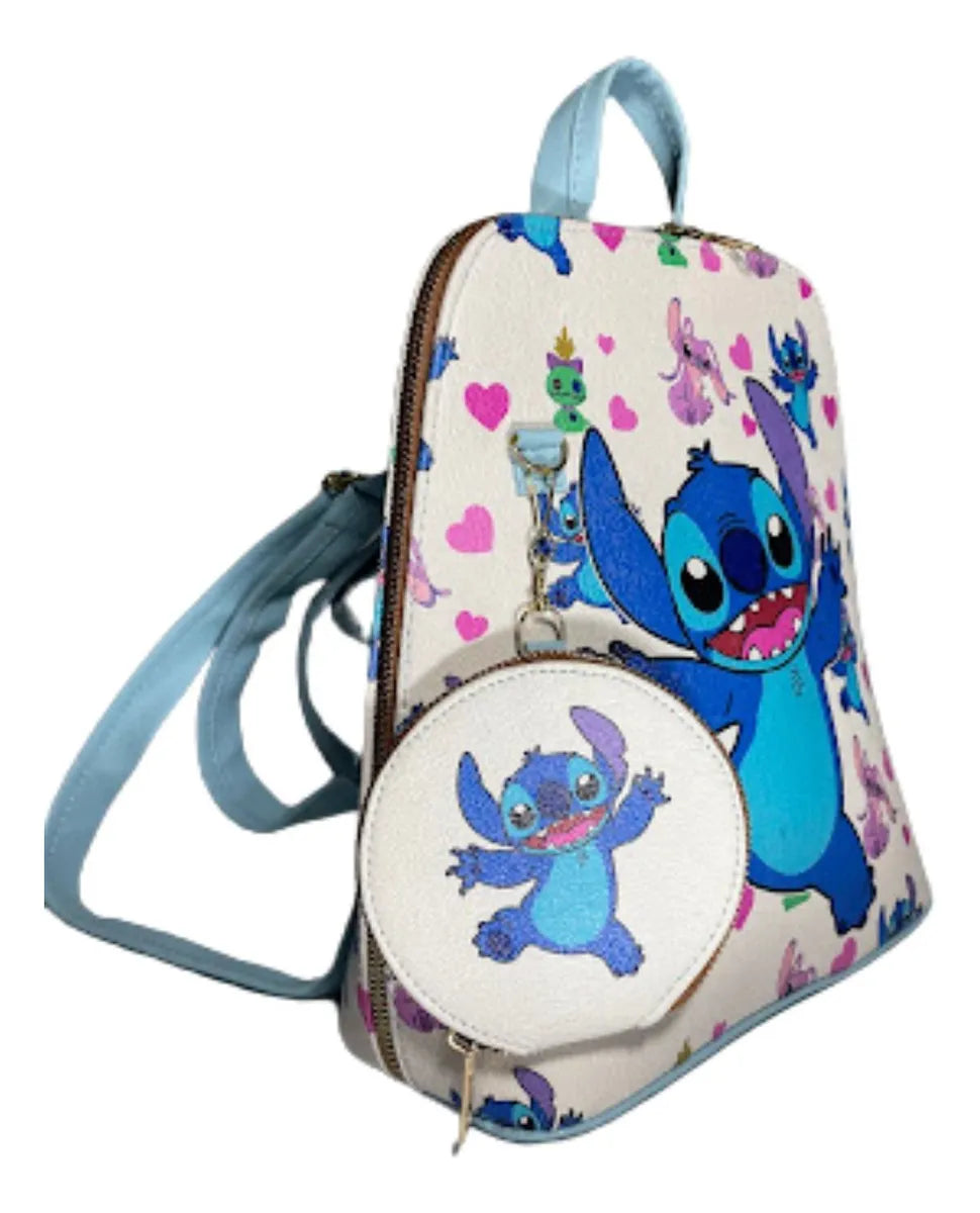 Mochila De Stitch Hecha En México, Tacto Piel, Repelente A La Lluvia Con Monedero De Regalo