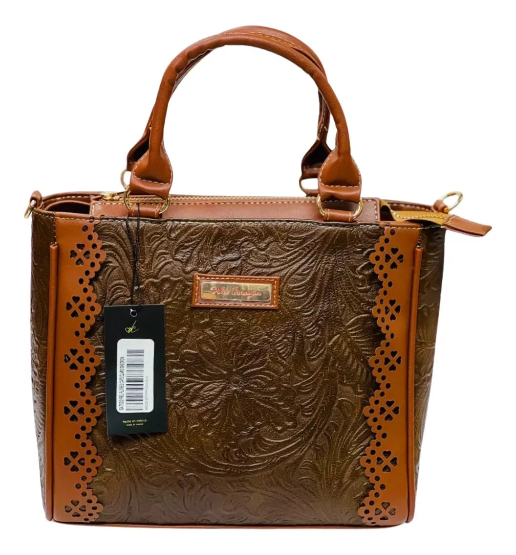 Bolsa De Piel Genuina Vacuno Con Correa ajustable Color Marrón HECHO EN MÉXICO