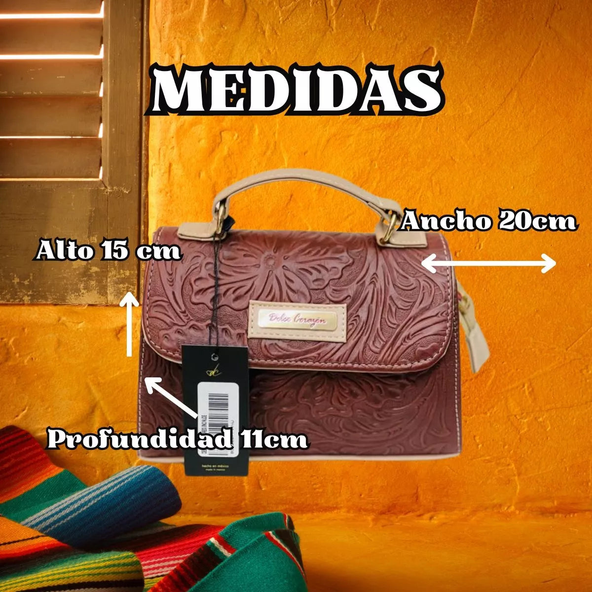 Bolsa Crossbody De Piel Vacuno Cincelada a mano Artesanal Marrón HECHO EN MÉXICO