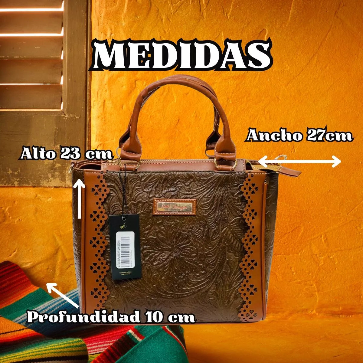 Bolsa De Piel Genuina Vacuno Con Correa ajustable Color Marrón HECHO EN MÉXICO