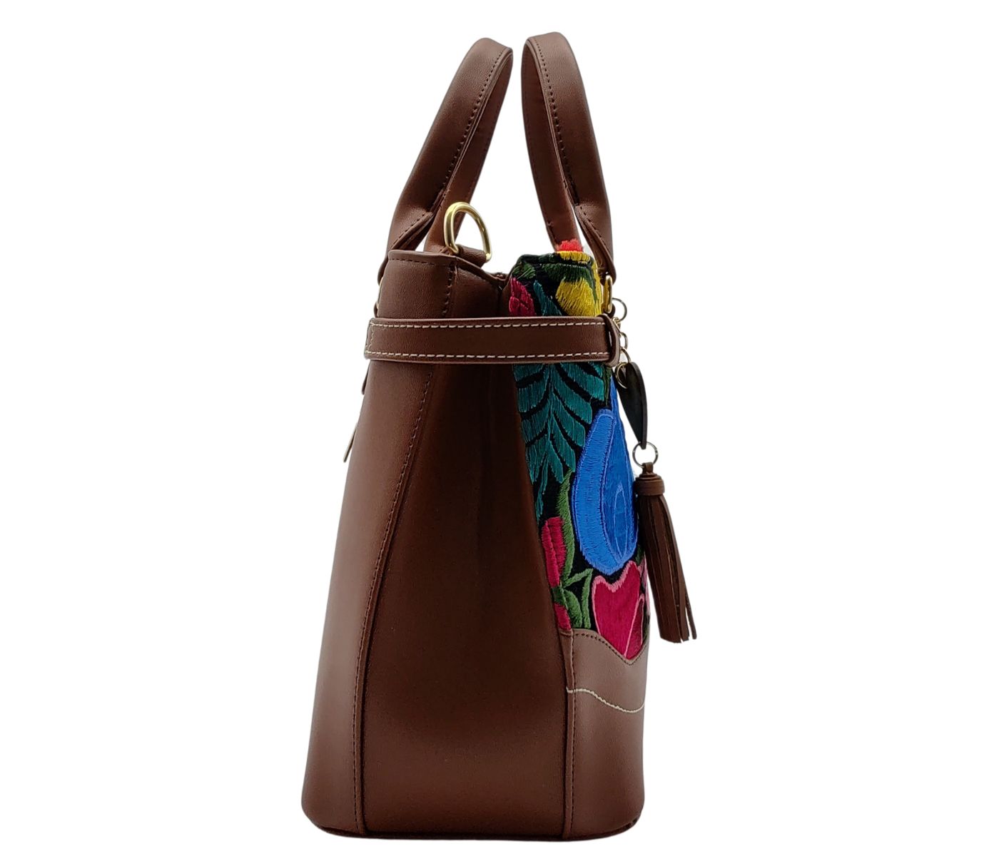 Bolsa Artesanal Floral Hecha en México Piel Vegana Correa Ajustable