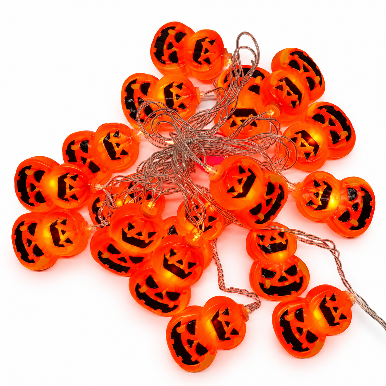 Serie de Halloween doble calabaza naranja, 20 luces LED, 8 Funciones de luz, 20W, 60 Hz, modelo HL26342