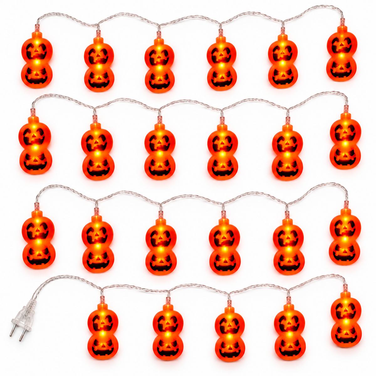 Serie de Halloween doble calabaza naranja, 20 luces LED, 8 Funciones de luz, 20W, 60 Hz, modelo HL26342