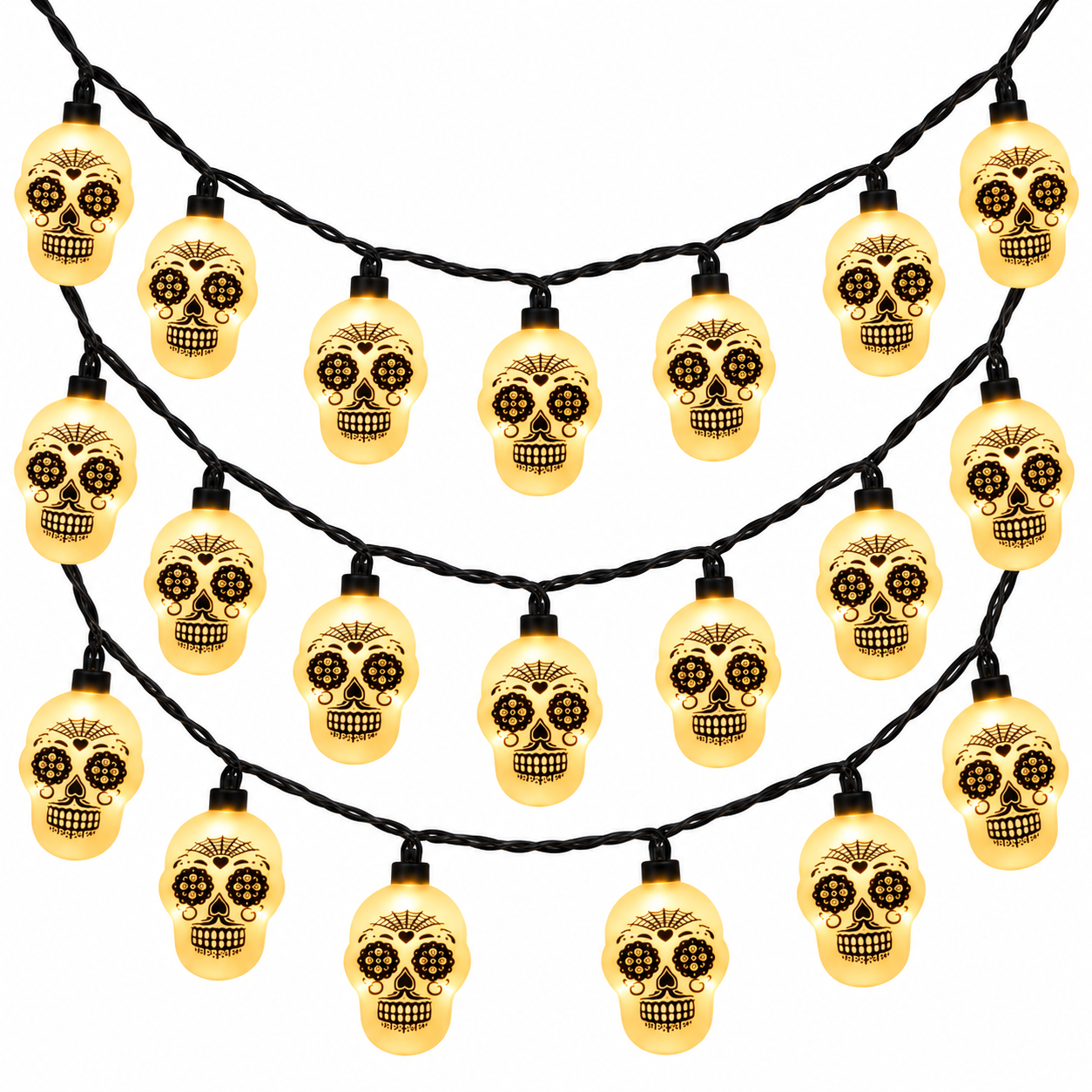 Serie de Día de Muertos cabeza de calavera blanca de 8 funciones combinables con 20 luces, 20W, HL26345