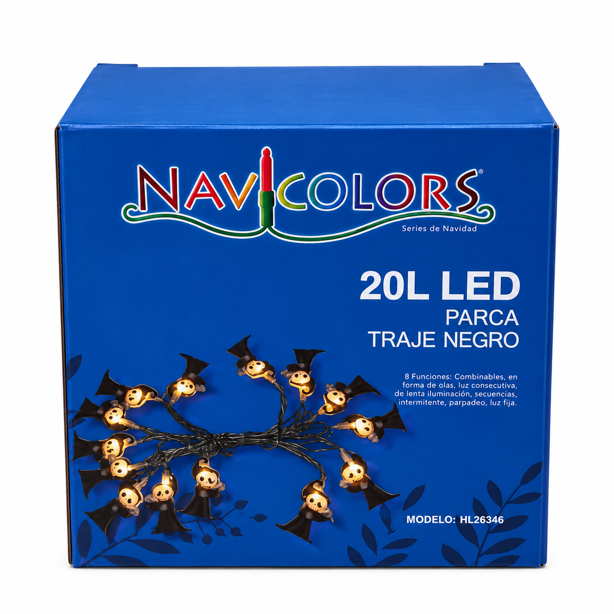 Serie de Parca Traje Negro, 20 luces LED, 8 Funciones de luz, 20W, 60 Hz, modelo HL26348