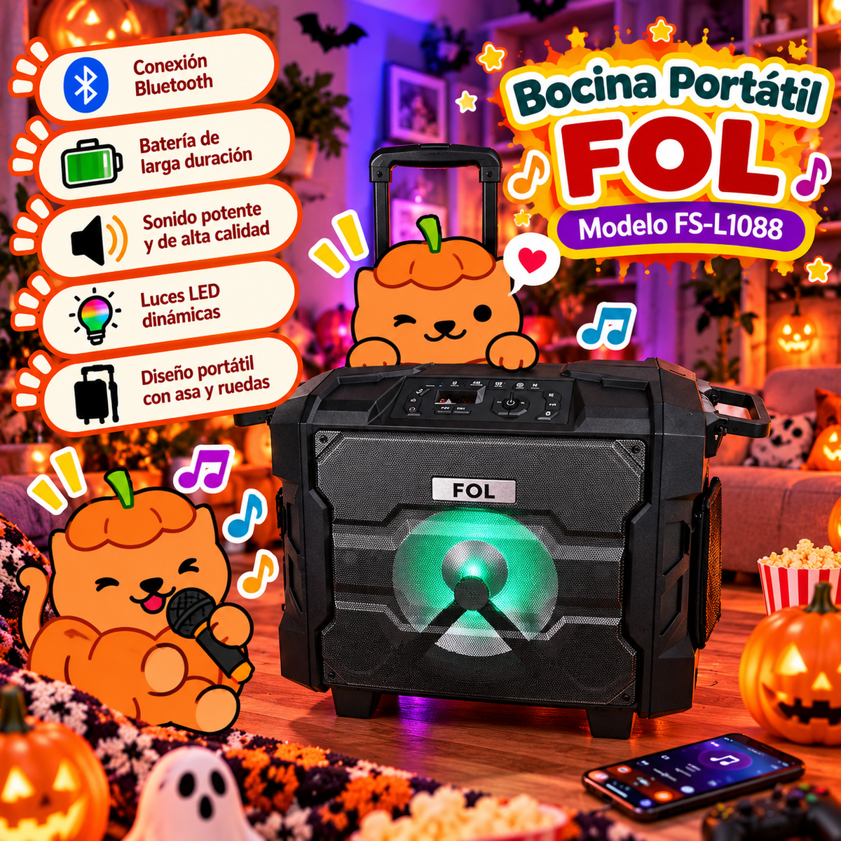 Bocina Portatil Bluetooth - NFC - Fol FS-L1088 40w - Negra