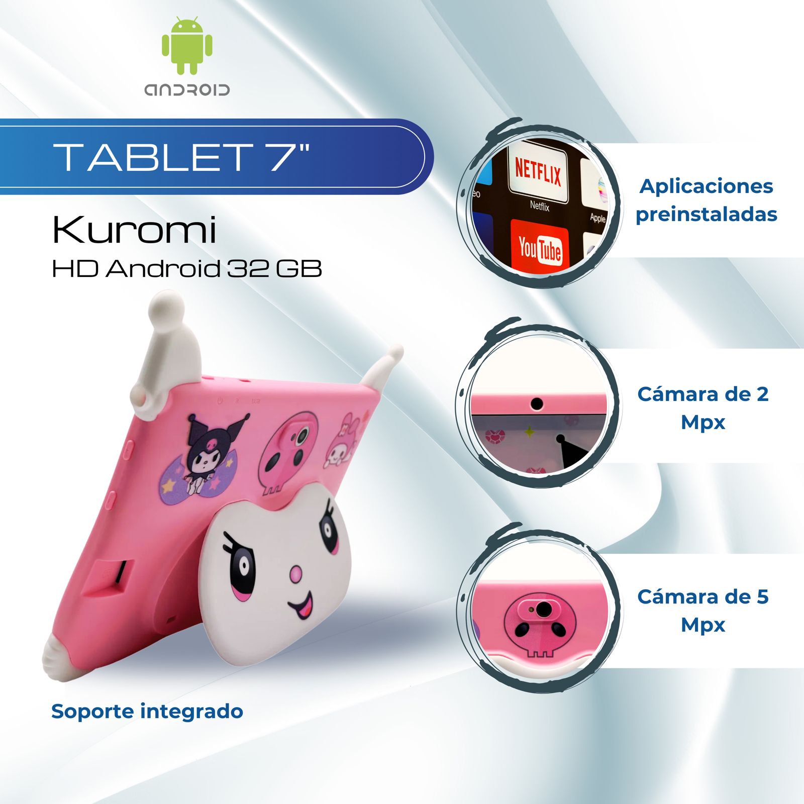 Tablet 7 Pulgadas Kuromi Android 13 HD 32 GB - 2GB Rosa