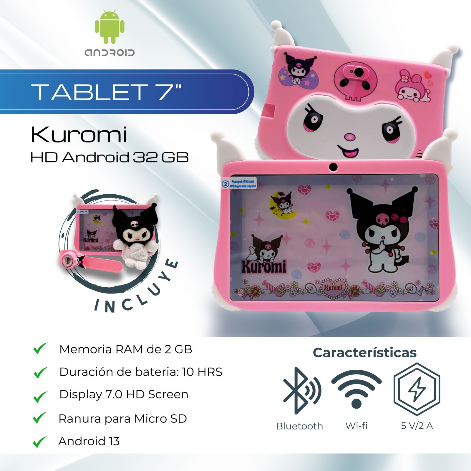 Tablet 7 Pulgadas Kuromi Android 13 HD 32 GB - 2GB Rosa