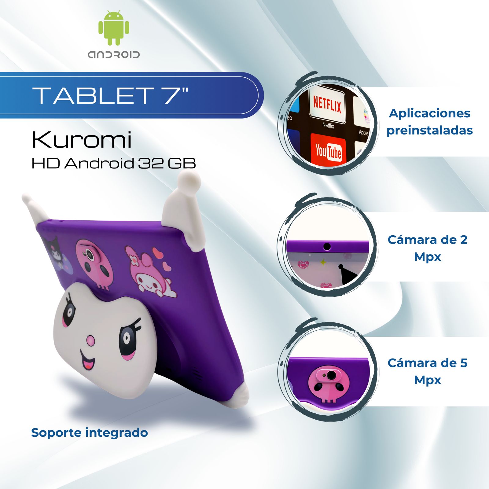 Tablet 7 Pulgadas Kuromi Android 13 HD 32 GB - 2GB Morado