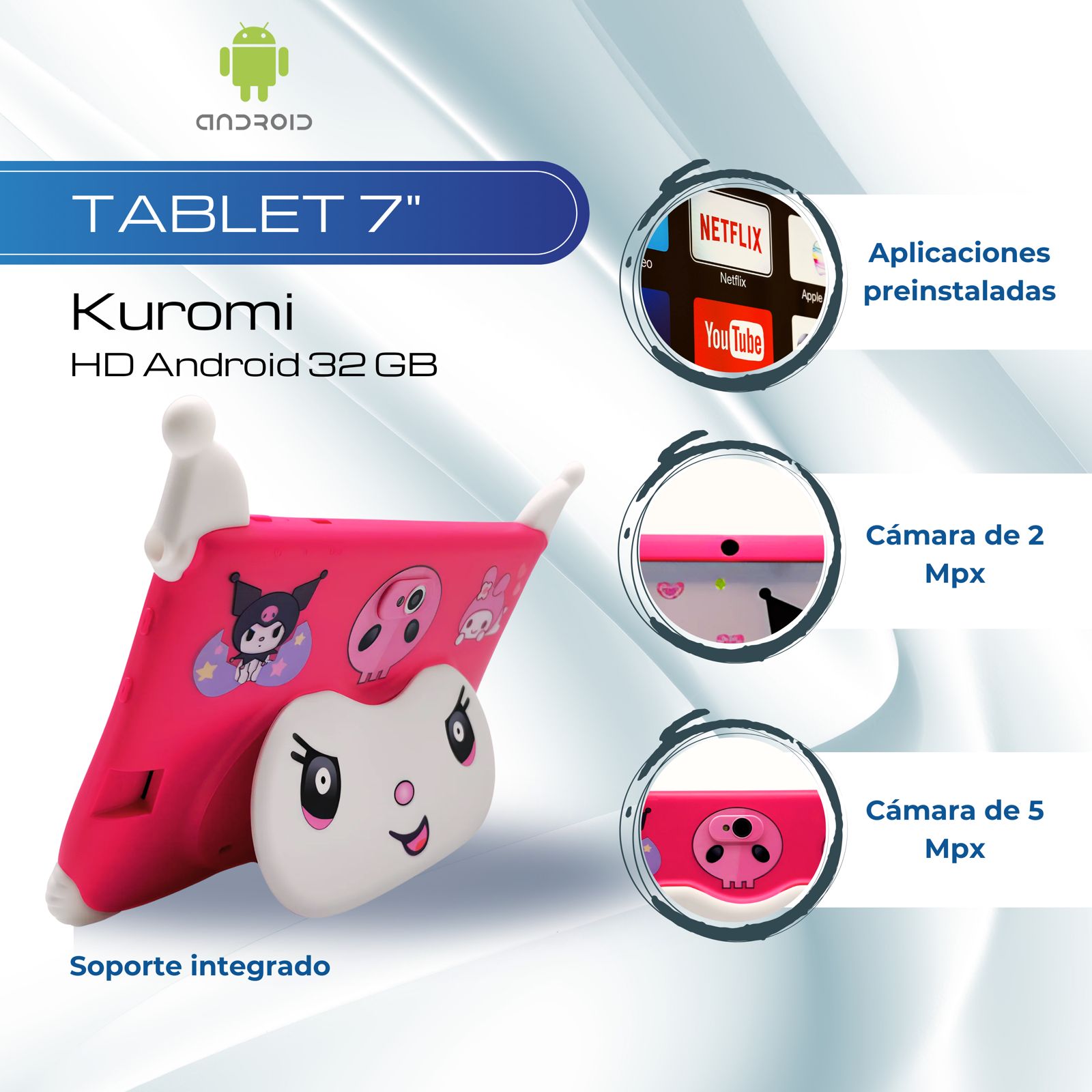 Tablet 7 Pulgadas Kuromi Android 13 HD 32 GB - 2GB Fucsia