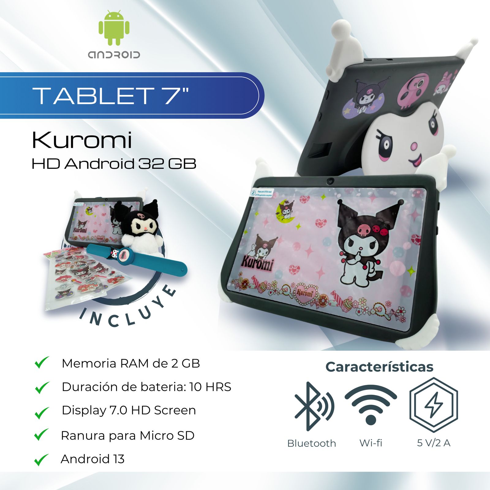 Tablet 7 Pulgadas Kuromi Android 13 HD 32 GB - 2GB Gris