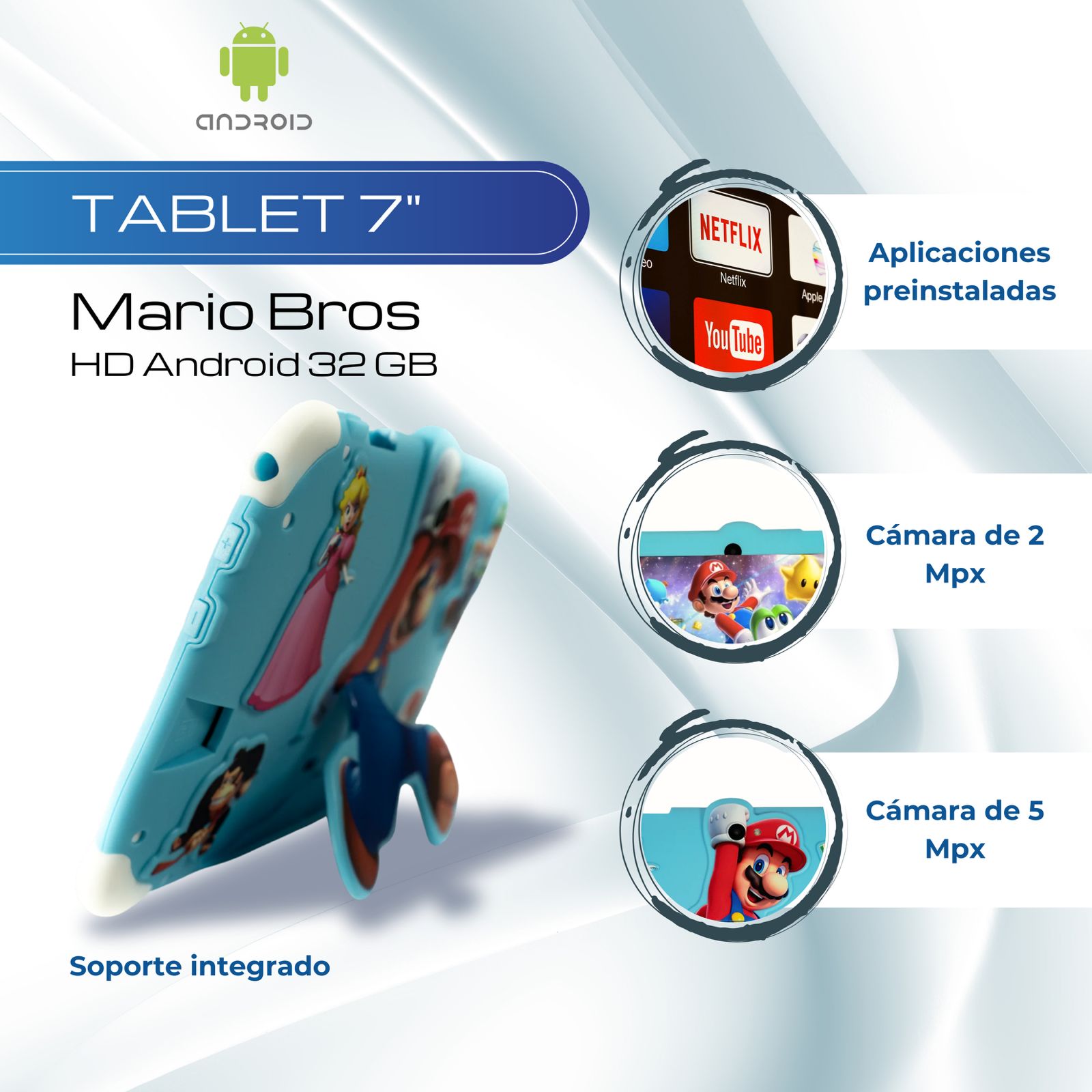 Tablet 7 Pulgadas LoQuiero Mario Bros HD Android 32 GB - 2 GB RAM Azul
