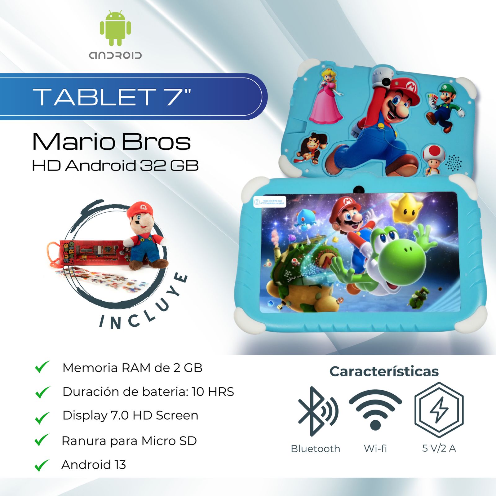 Tablet 7 Pulgadas LoQuiero Mario Bros HD Android 32 GB - 2 GB RAM Azul