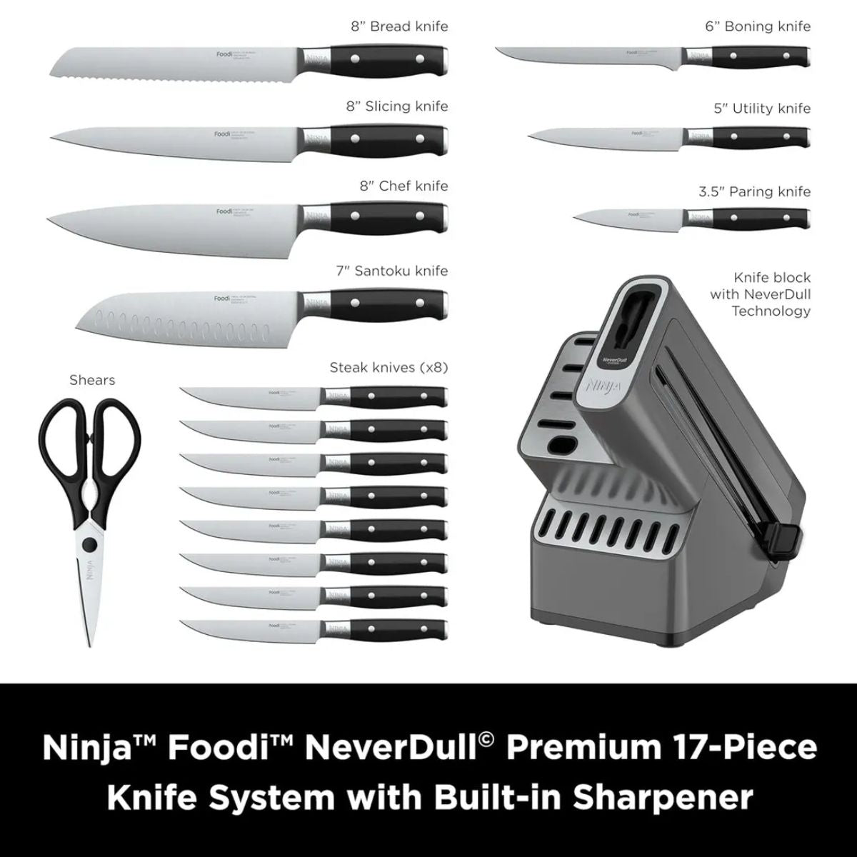 Juego de Cuchillos Neverdull Ninja Foodi K32017 17 Piezas Premium