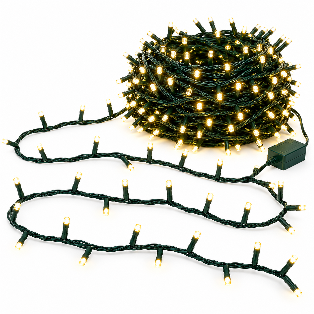 Serie de navidad mágica de luz cálida con 500 leds, cable verde, 8 funciones, 22.5m, 120v, modelo L562313