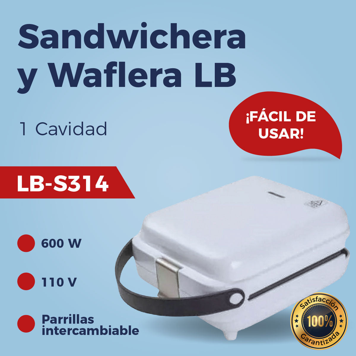 Sandwichera y Wafflera LB LB-S314 Parrilla Intercambiable Blanco