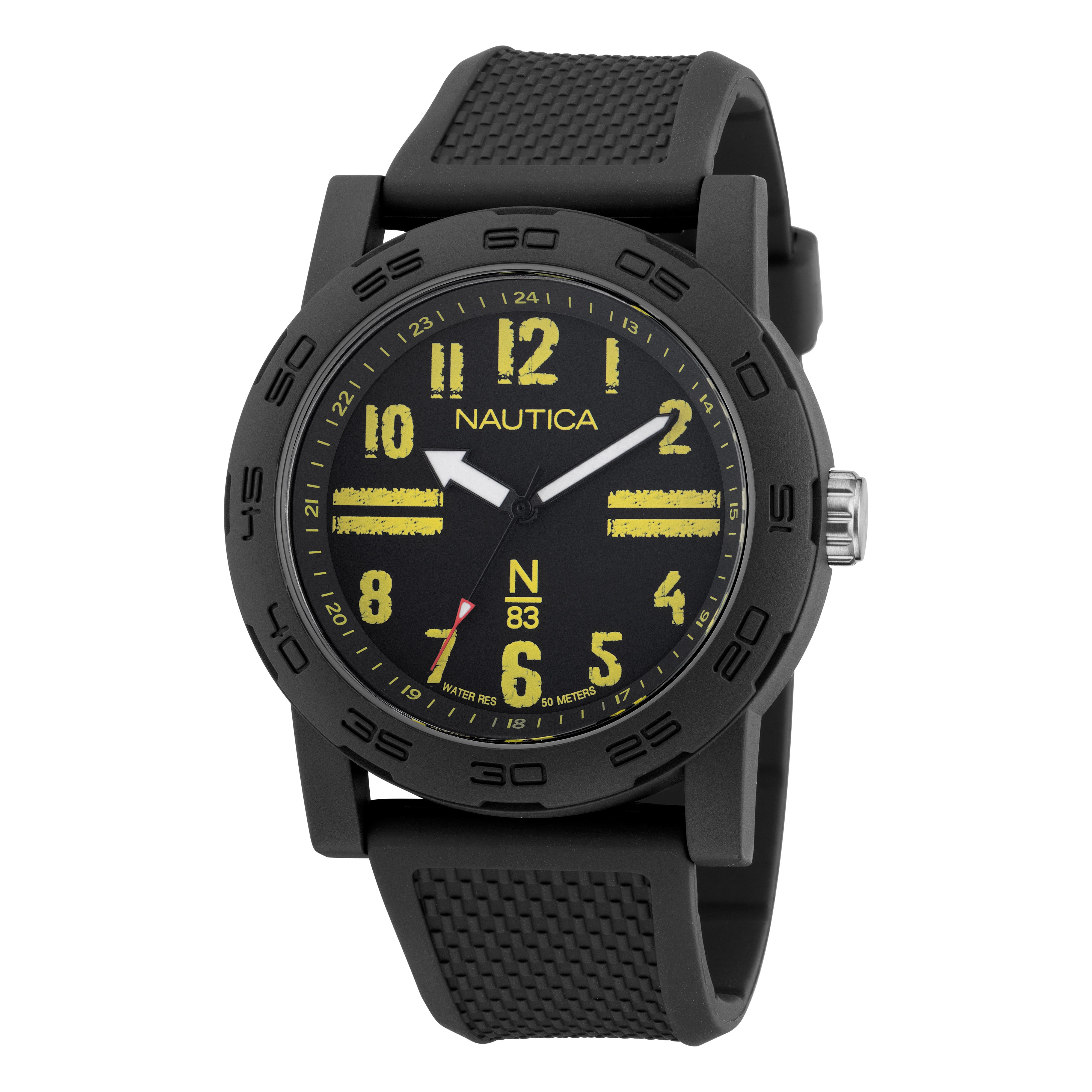 Reloj Nautica N83 Ayia Triada 3 Manecillas Caratula Negro y Correa Negra Caja 44mm NAPATS303