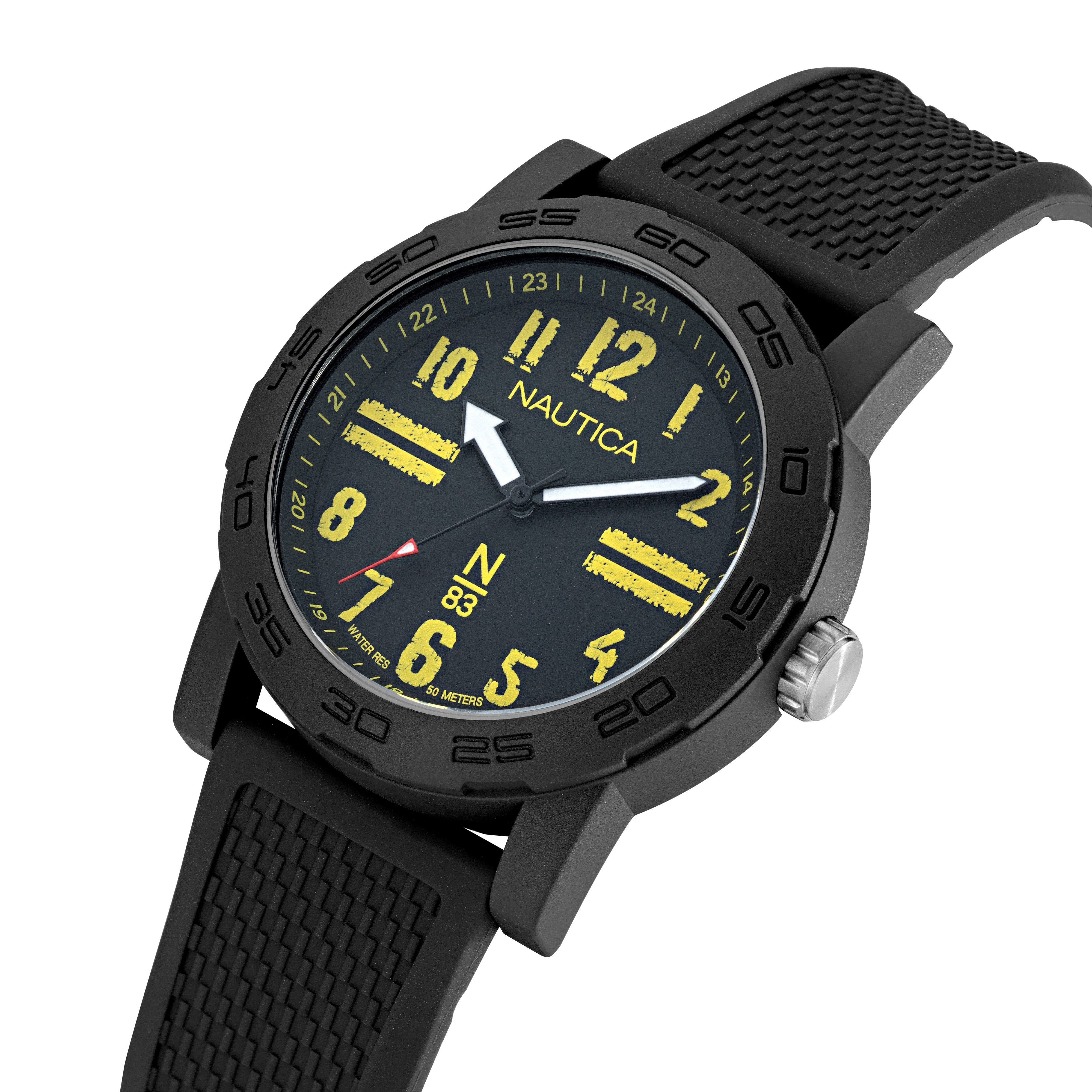Reloj Nautica N83 Ayia Triada 3 Manecillas Caratula Negro y Correa Negra Caja 44mm NAPATS303
