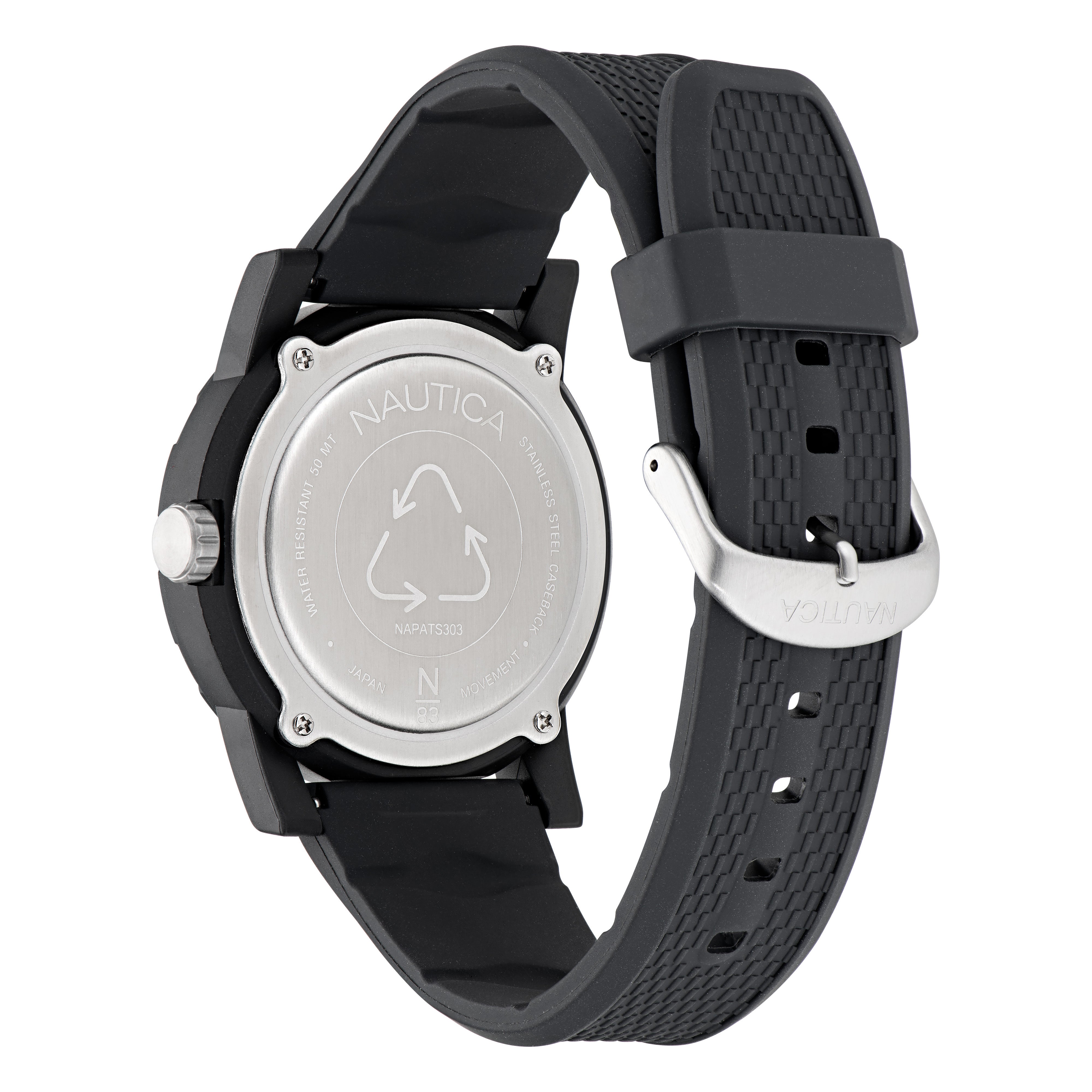 Reloj Nautica N83 Ayia Triada 3 Manecillas Caratula Negro y Correa Negra Caja 44mm NAPATS303