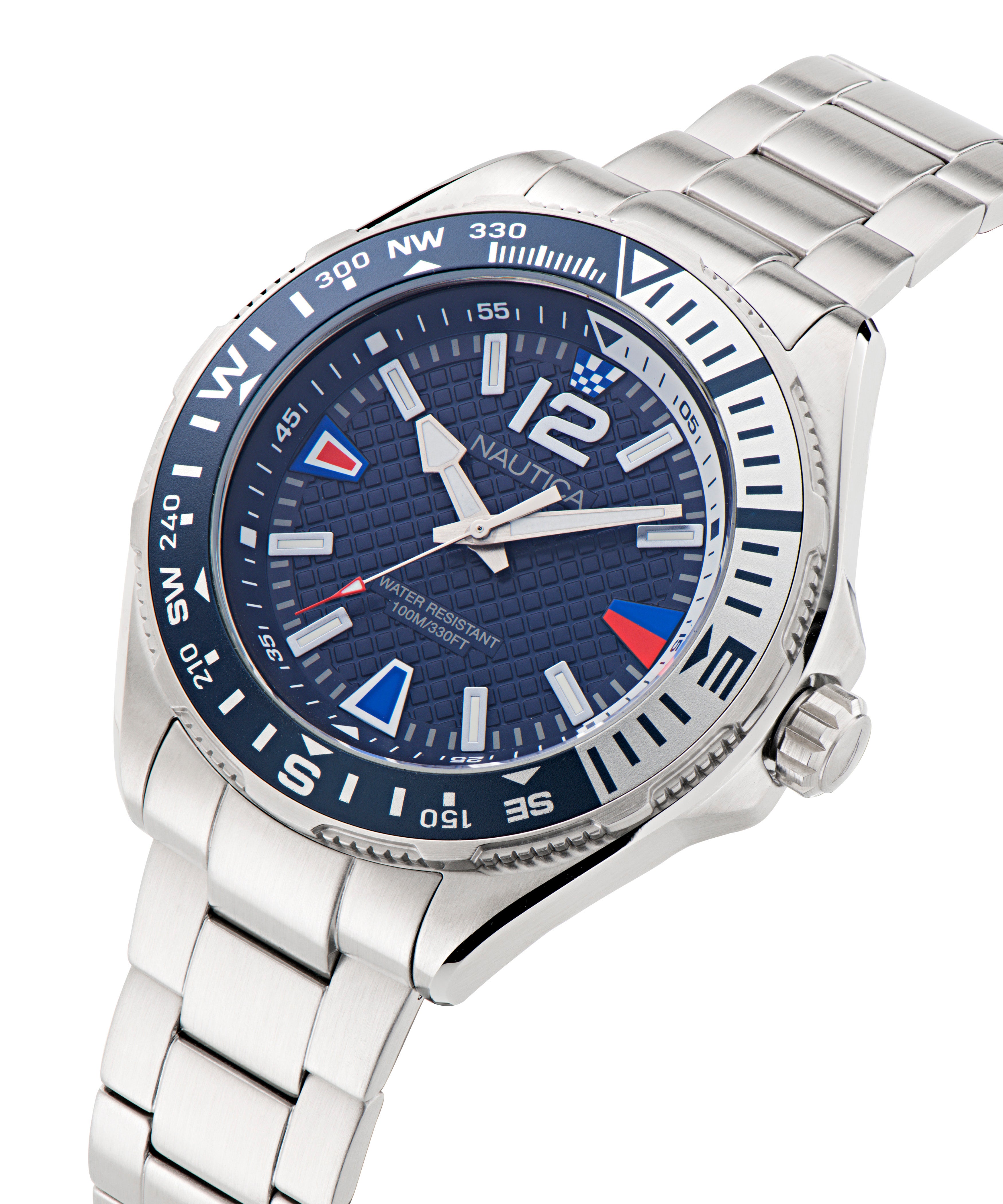 Reloj Nautica Cab Clearwater Beach 3 Hands Caratula Azul y Brazalete Plata Caja 48mm NAPCWF301