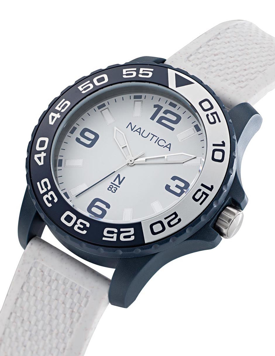 Reloj Nautica N83 Finn World 3 Manecillas Caratula Blanco y Correa Blanca 45 mm NAPFWS301