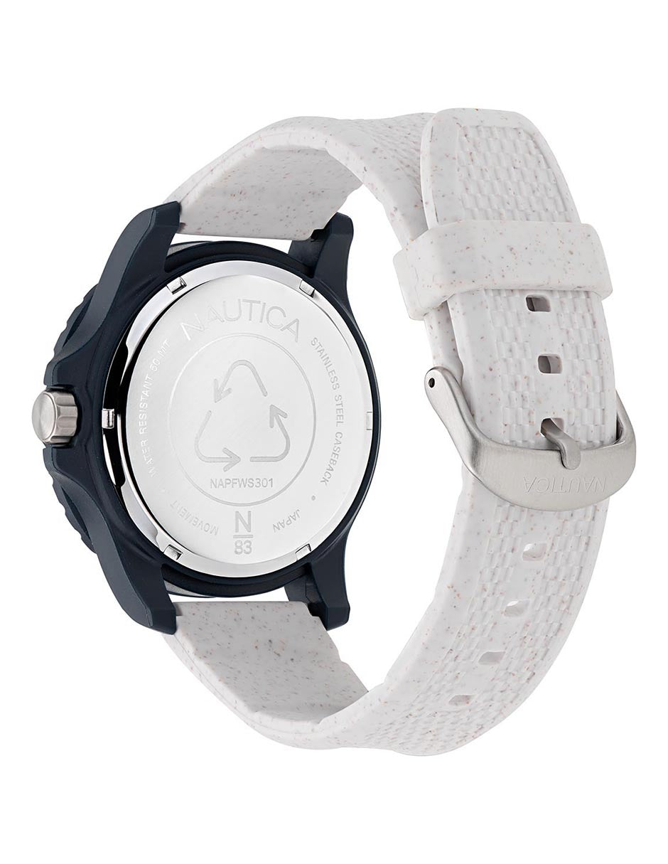 Reloj Nautica N83 Finn World 3 Manecillas Caratula Blanco y Correa Blanca 45 mm NAPFWS301