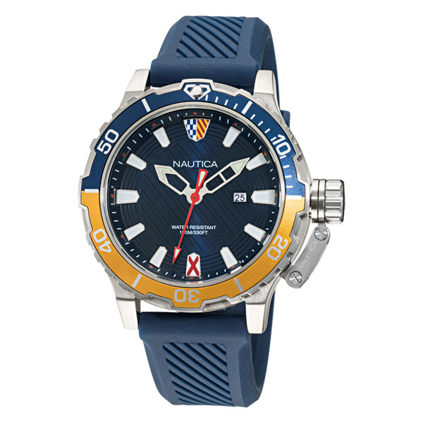 Reloj Nautica Cab Glenrock Lagoon 3 Manecillas Caratula Azul y Correa Azul Caja 46mm NAPGLS111