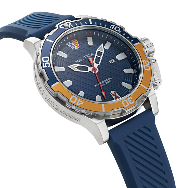Reloj Nautica Cab Glenrock Lagoon 3 Manecillas Caratula Azul y Correa Azul Caja 46mm NAPGLS111