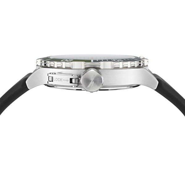 Reloj Nautica Cab Glenrock Lagoon 3 Manecillas Caratula Plata y Correa Negra Caja 46mm NAPGLS112